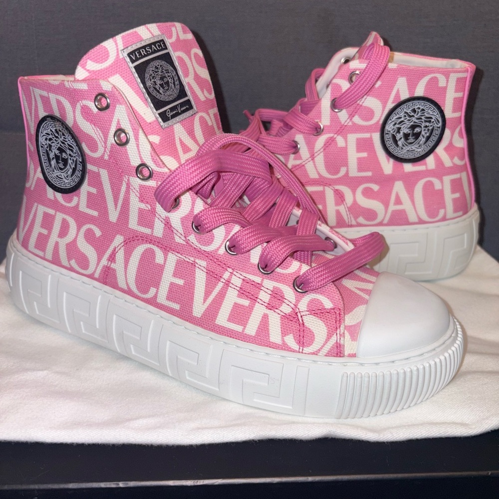SOLD-Versace Women Pink High-Top Sneakers